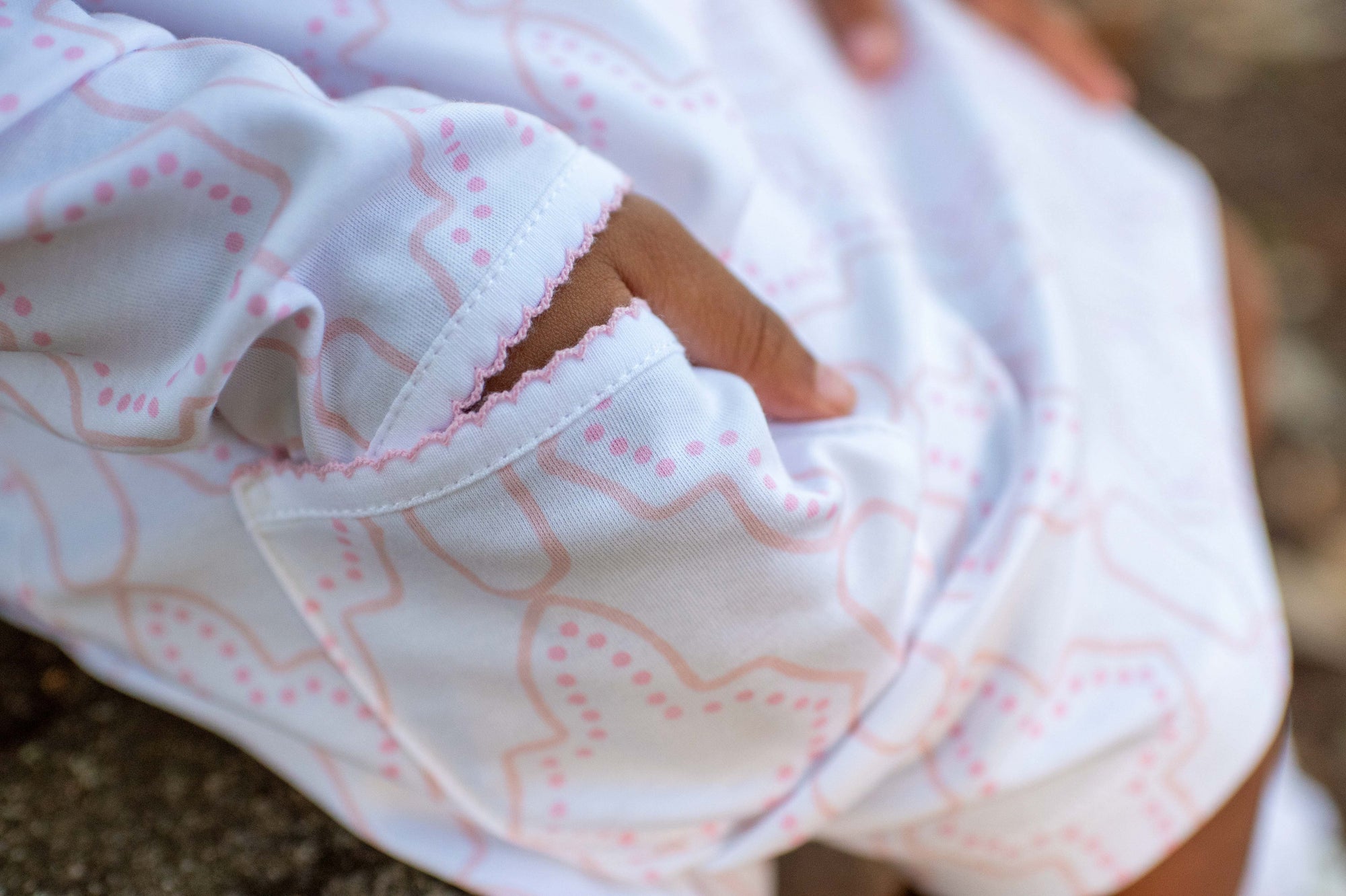heyward house pima cotton pink lattice twirl pocket dress detail shot with hand in pocket