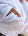 heyward house pima cotton pink lattice twirl pocket dress detail shot with hand in pocket