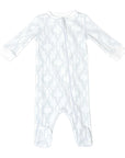 soft pima cotton footed pj with blue lattice print by Heyward House front