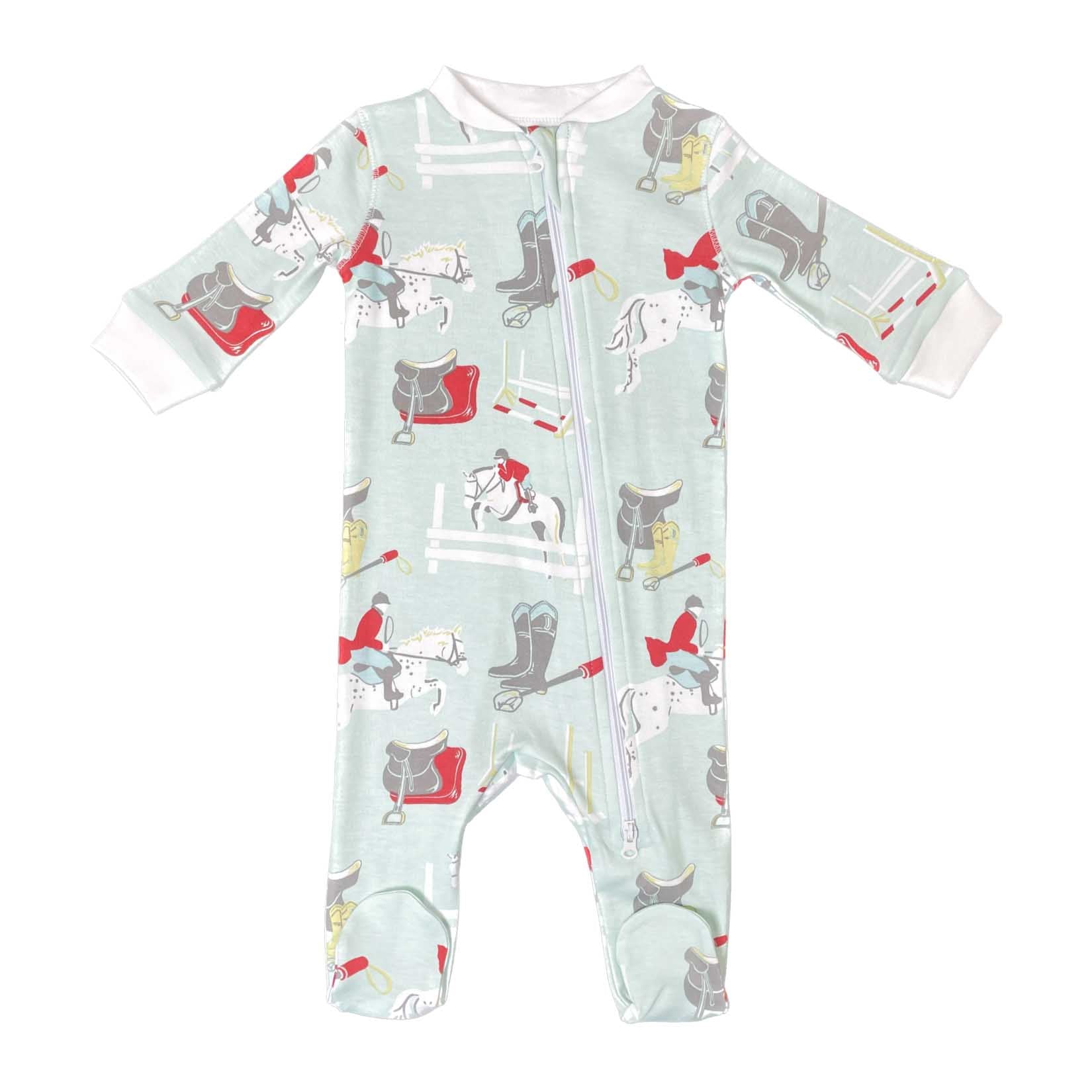 designer children's  pima cotton footed pajama by heyward house with equestrian print