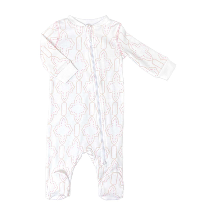 Pink Lattice pattern on footed pajama by Heyward House front