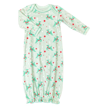 Heyward House infant gown with retro reindeer Christmas print perfect for the soft snuggles at Christmas time