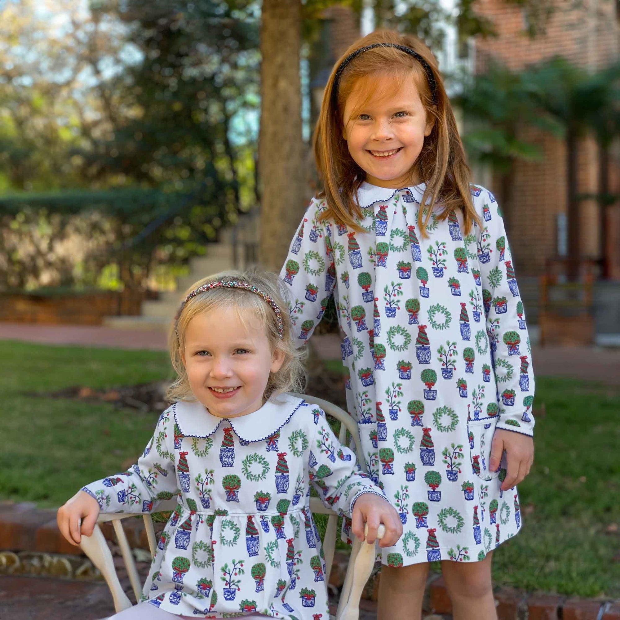 classic and elegant pima dresses on 2 cute little girls