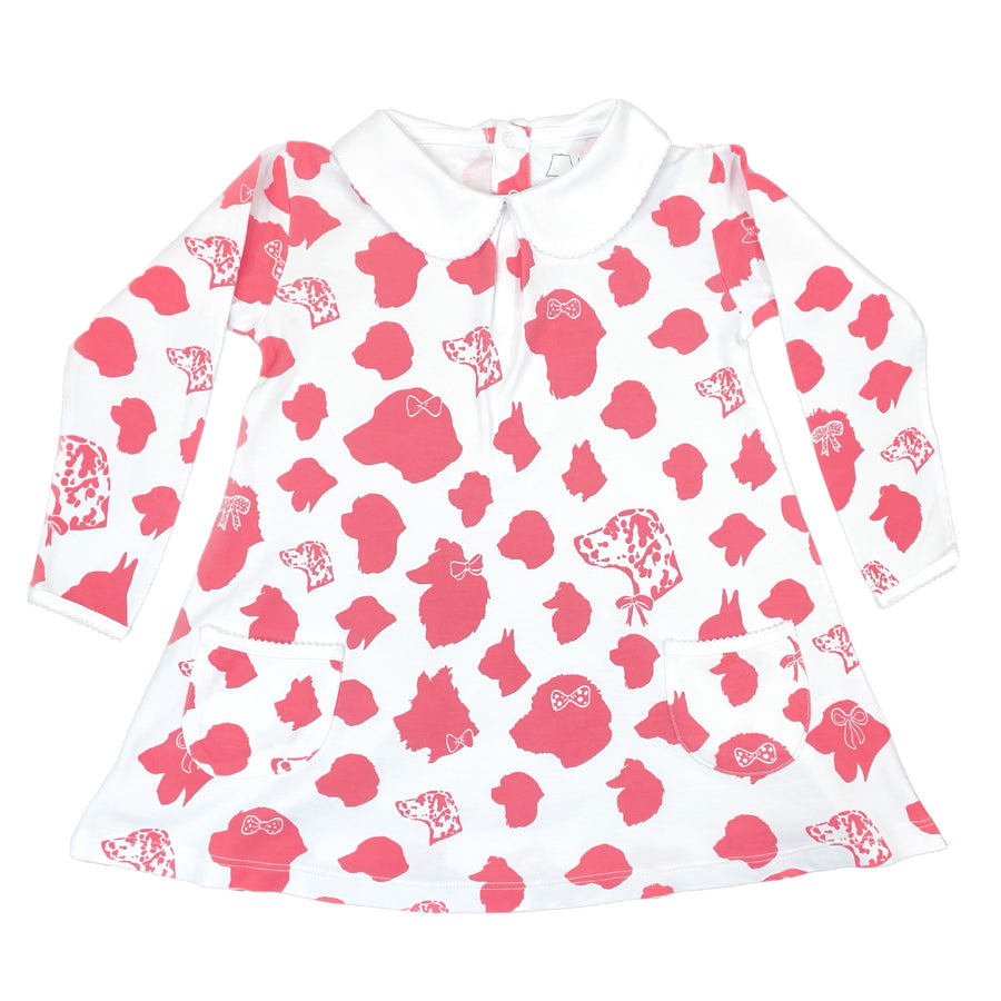 Heyward House Pink Dog Pattern Pocket Twirl Dress Front