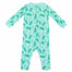 Light blue footed pajama with vintage Christmas Holly pattern made in pima cotton