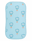 Light blue burp cloth with hot air balloon pattern made in pima cotton
