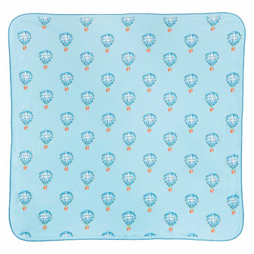 Light blue blanket with hot air balloon pattern made in pima cotton