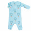 Light blue footed pajama with hot air balloon pattern made in pima cotton