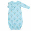 Light blue infant gown with hot air balloon pattern made in pima cotton