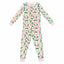 Pink two-piece pajama set with vintage Christmas holly pattern made with pima cotton