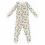 Pink two-piece pajama set with vintage Christmas holly pattern made with pima cotton