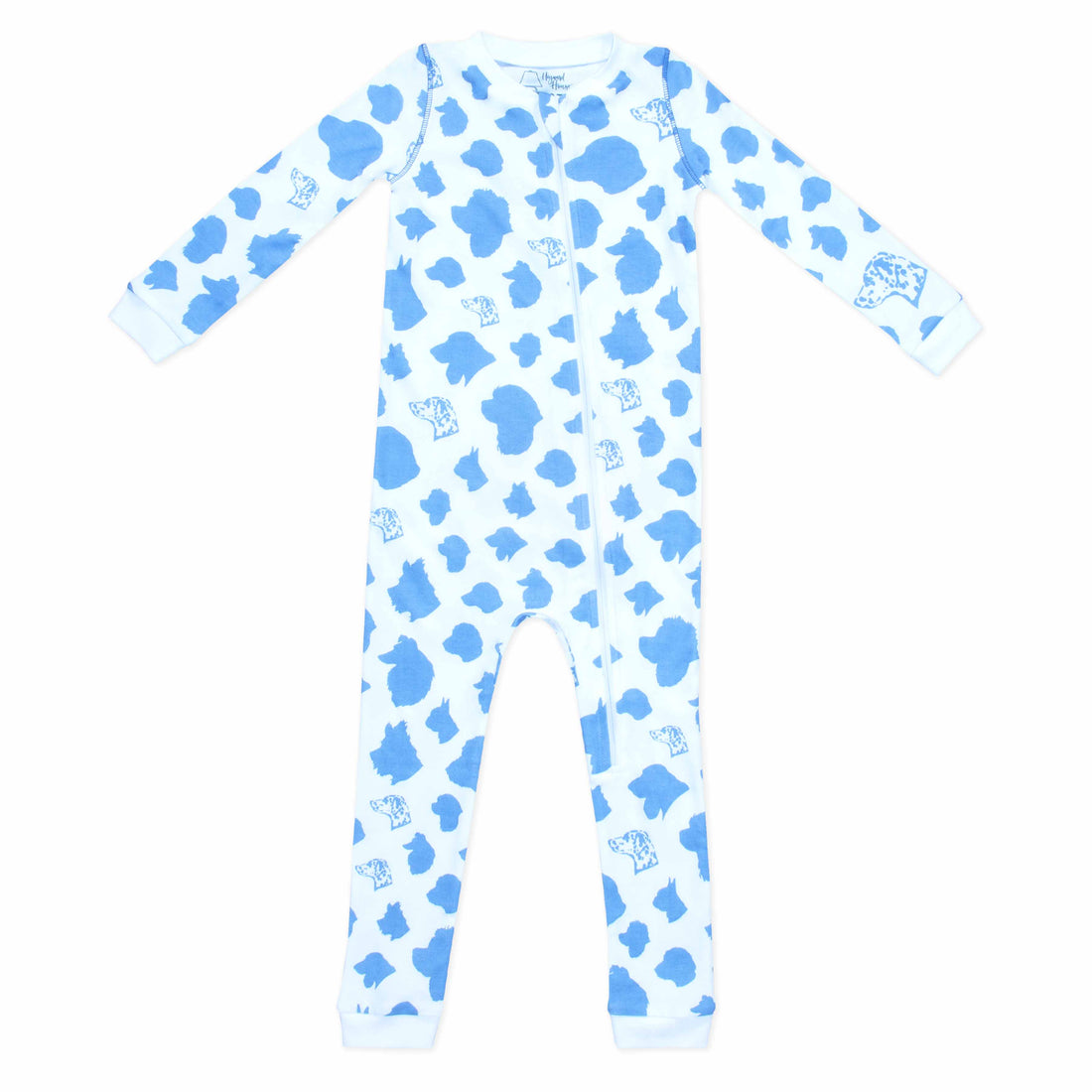 White zippered pajama with dog silhouettes pattern made in pima cotton