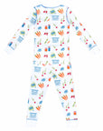 White two-piece pajama set with fruit and vegetable pattern made with pima cotton - back view