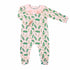 pink girls playsuit with classic ruffled collar and vintage Christmas holly pattern made in pima cotton