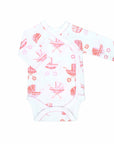 White kimono with pink baby carriage pattern made in pima cotton
