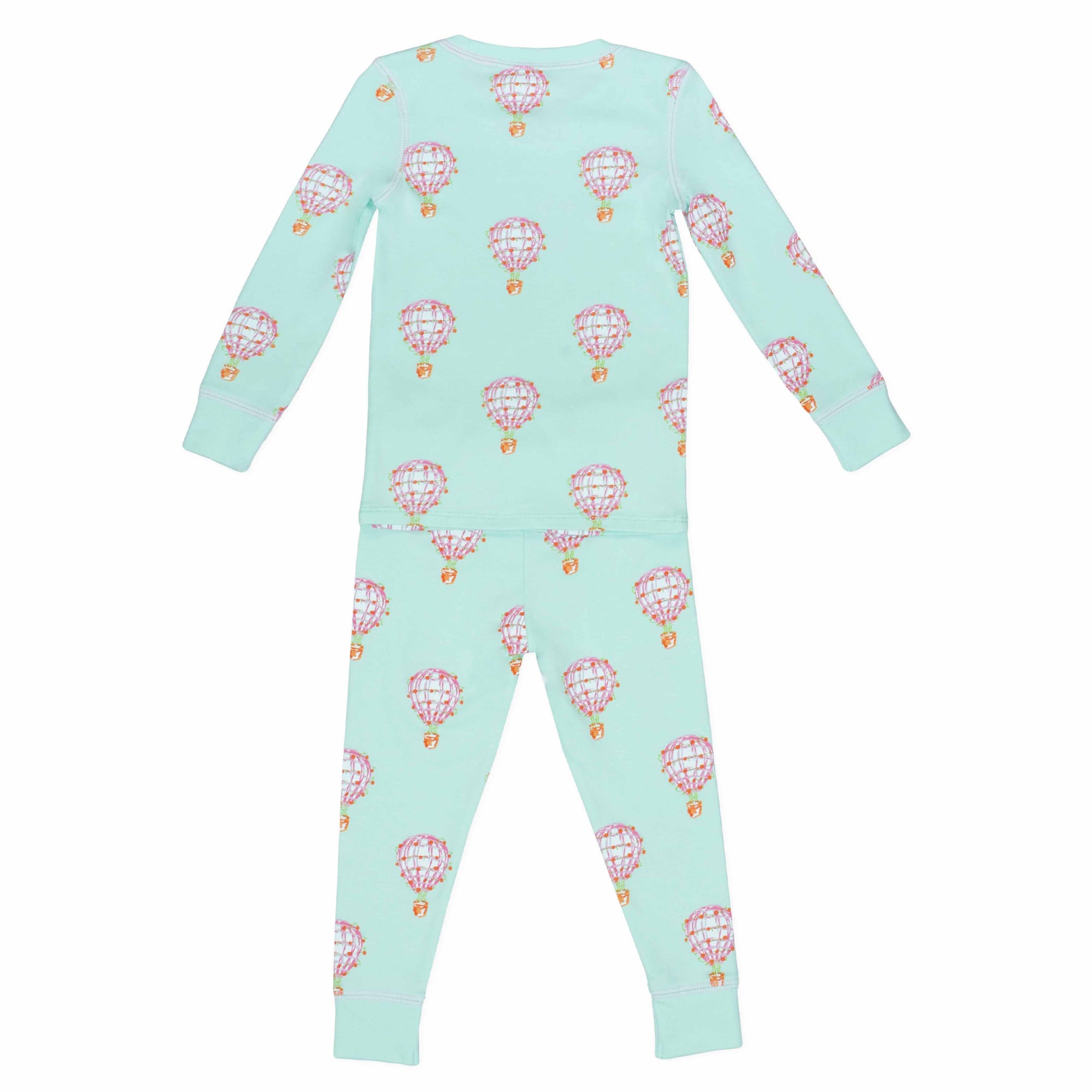Light pink-two piece pajama set with hot air balloon pattern made with pima cotton - back view