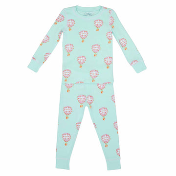 Light pink-two piece pajama set with hot air balloon pattern made with pima cotton