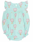 back view pink girls bubble with smock and hot air balloon pattern made in pima cotton