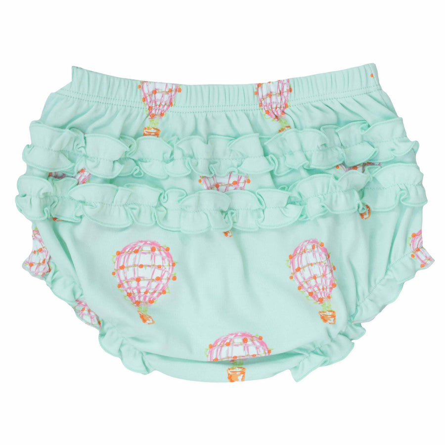 back view pink girls bloomer with hot air balloon pattern made in pima cotton
