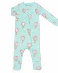 pink footed pajama with hot air balloon pattern made in pima cotton