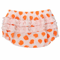 back view pink girls bloomer with orange dots pattern made in pima cotton