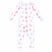 White two-piece pajama set with pink baby carriage pattern made with pima cotton