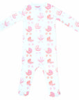 white footed pajama with vintage baby carriage pattern made in pima cotton - back view