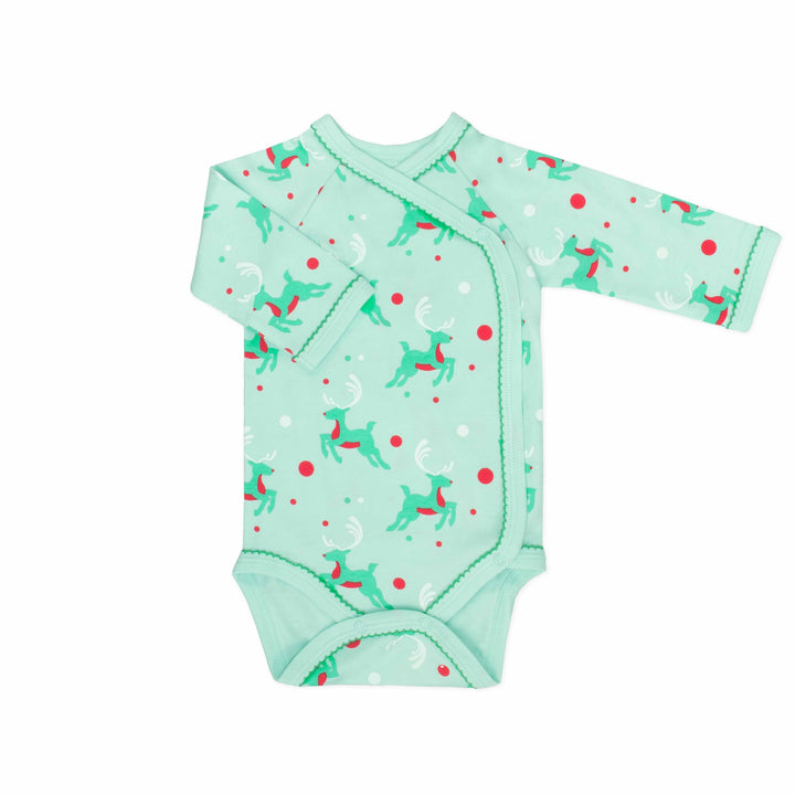 Mint green kimono with reindeer pattern made in pima cotton