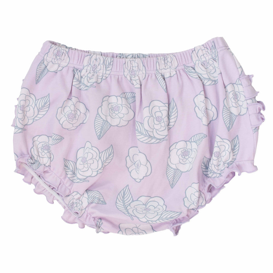 pink girls bloomer with camellia flower pattern made in pima cotton