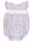 pink girls bubble with smock and camellia flower pattern made in pima cotton
